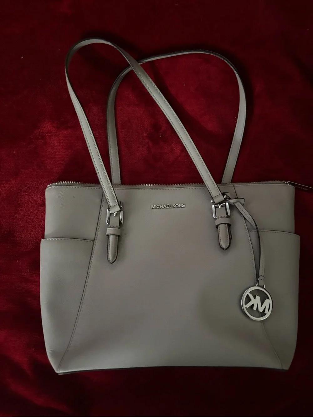 Michael Kors Gray Saffiano Leather Tote with MK Charm